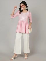Pink Cotton Short Kurti Top