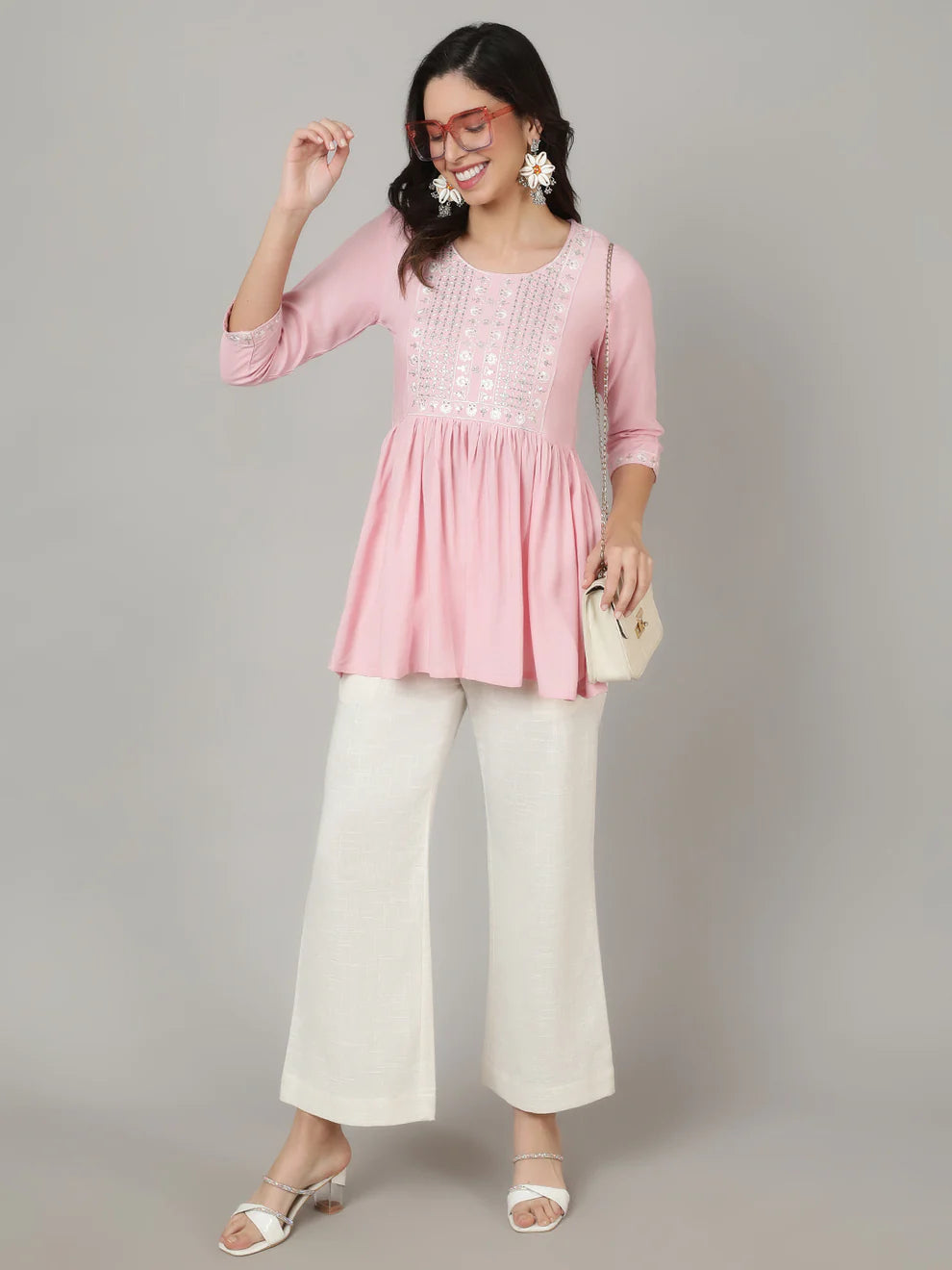 Pink Cotton Short Kurti Top