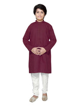 Kids Plain Cotton Kurta Pyjama - Maroon