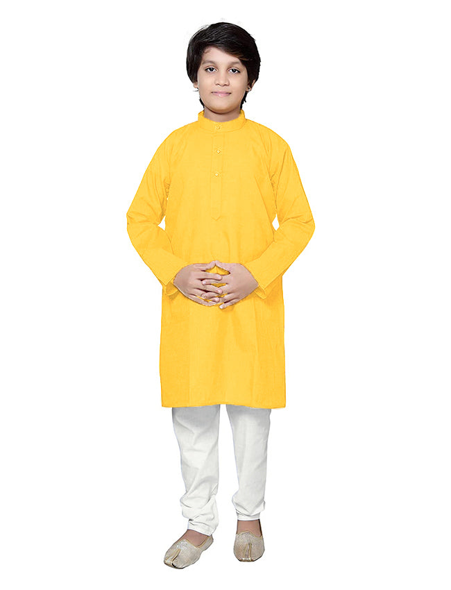 Boys Plain Cotton Kurta Pyjama – Yellow