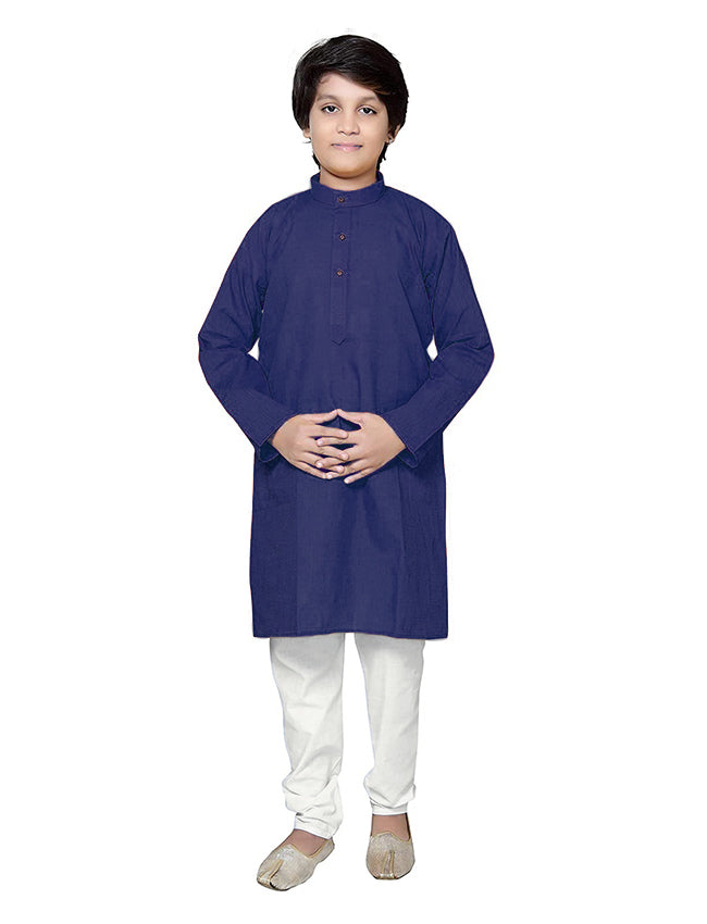 Plain Cotton Kurta Pyjama - Blue