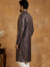Men Cotton Blend Kurta Pyjama with Foil Print