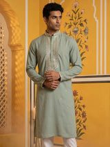 Neck Embroidered Silk Kurta Pant