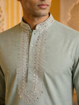 Neck Embroidered Silk Kurta Pant