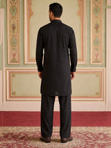 Premium Embroidery Pathani Kurta Set Black
