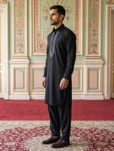 Premium Embroidery Pathani Kurta Set Black