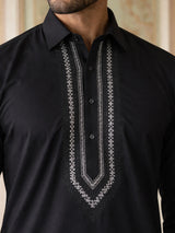 Premium Embroidery Pathani Kurta Set Black