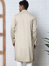 Men's Cream Silk-Blend Sequinned Embroidered Kurta