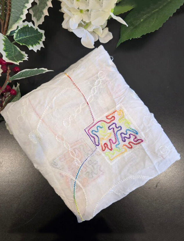 White with Colourful Embroidery Dupatta