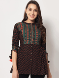 flared printed black short kurti