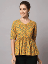 cotton yellow flared short kurti top
