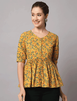 cotton yellow flared short kurti top