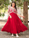 Embroidered Red Anarkali Kurti Women