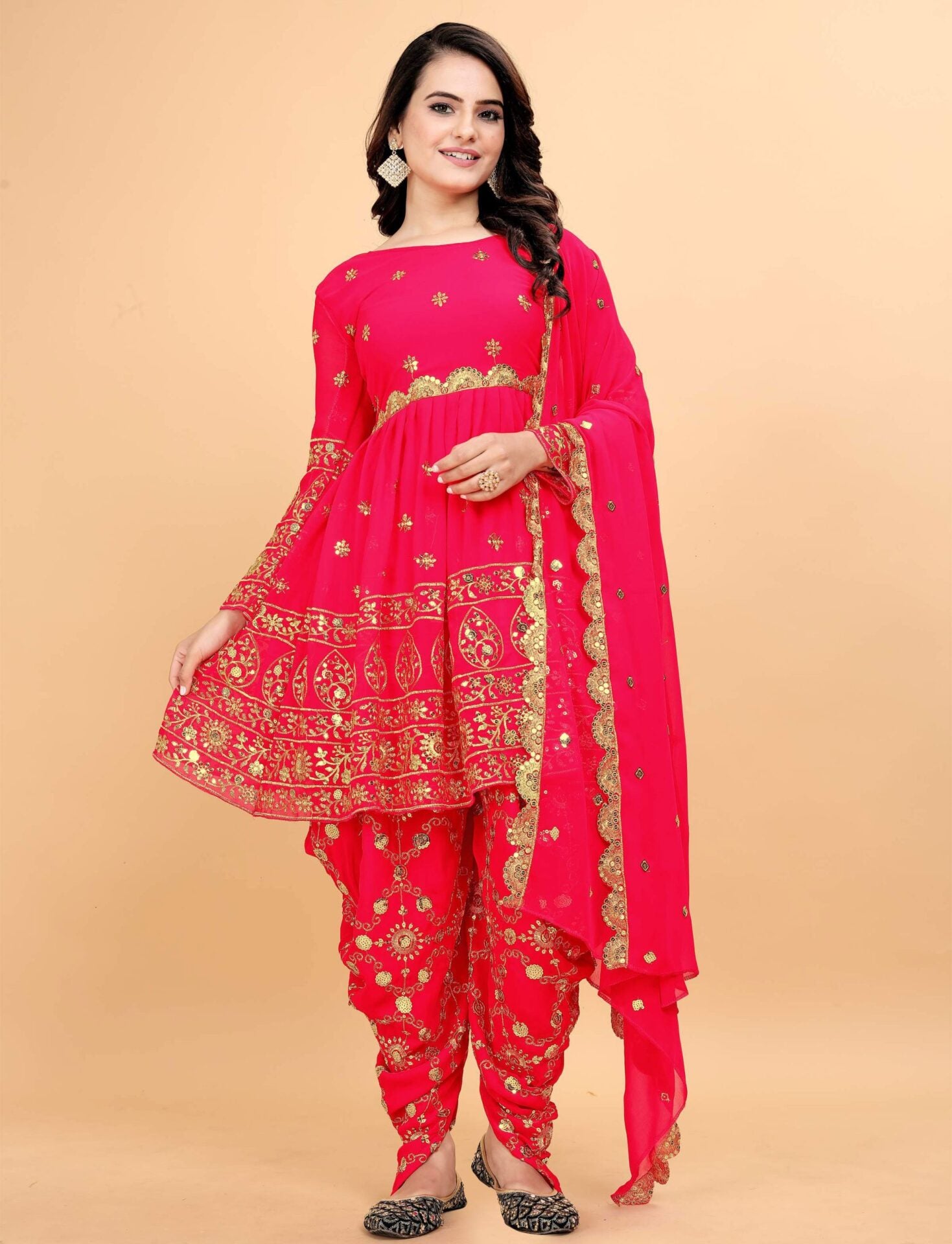 Crimson Pink Dhoti Salwar Suit