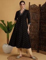 Black Anarkali Printed Kurti Women