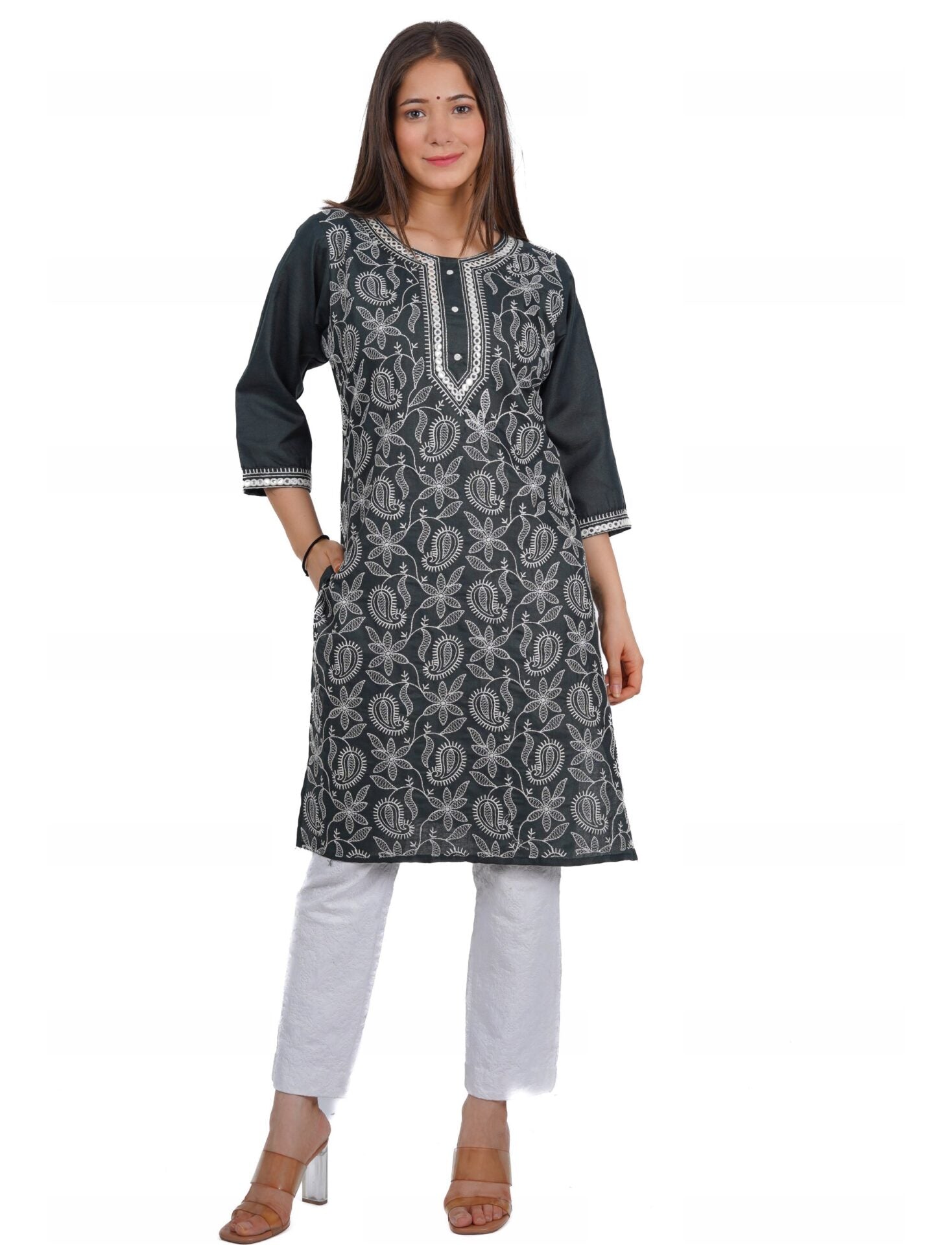 grey lucknowi kurti women