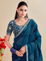 Bandhani Saree With Embroidered Blouse