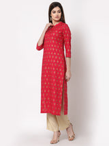 Printed Pink Straight Kurti Women