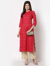 Printed Pink Straight Kurti Women
