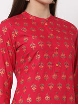 Printed Pink Straight Kurti Women