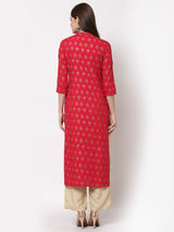 Printed Pink Straight Kurti Women