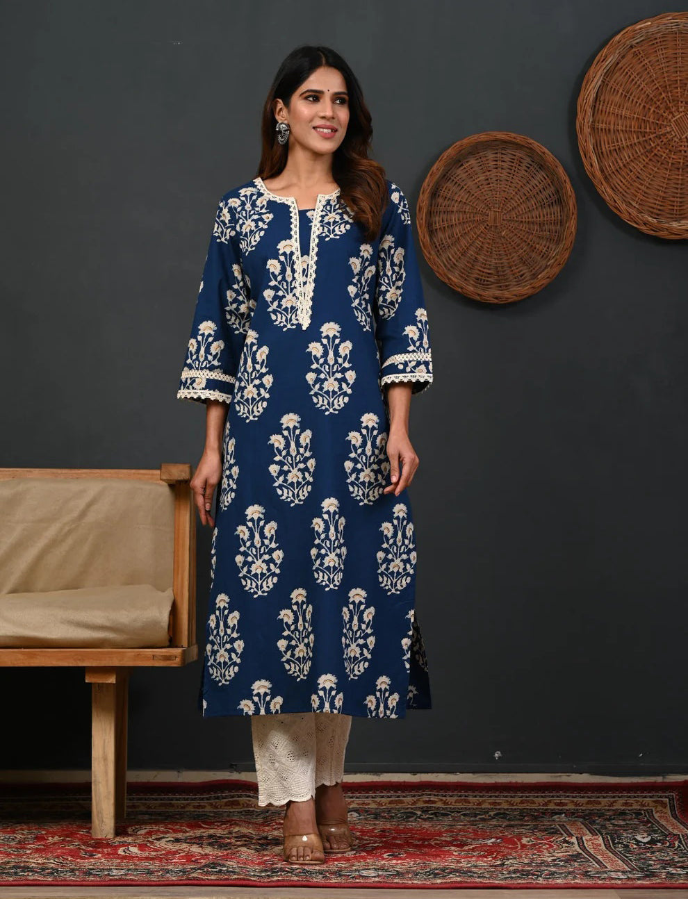 Printed Cotton Blue Kurta