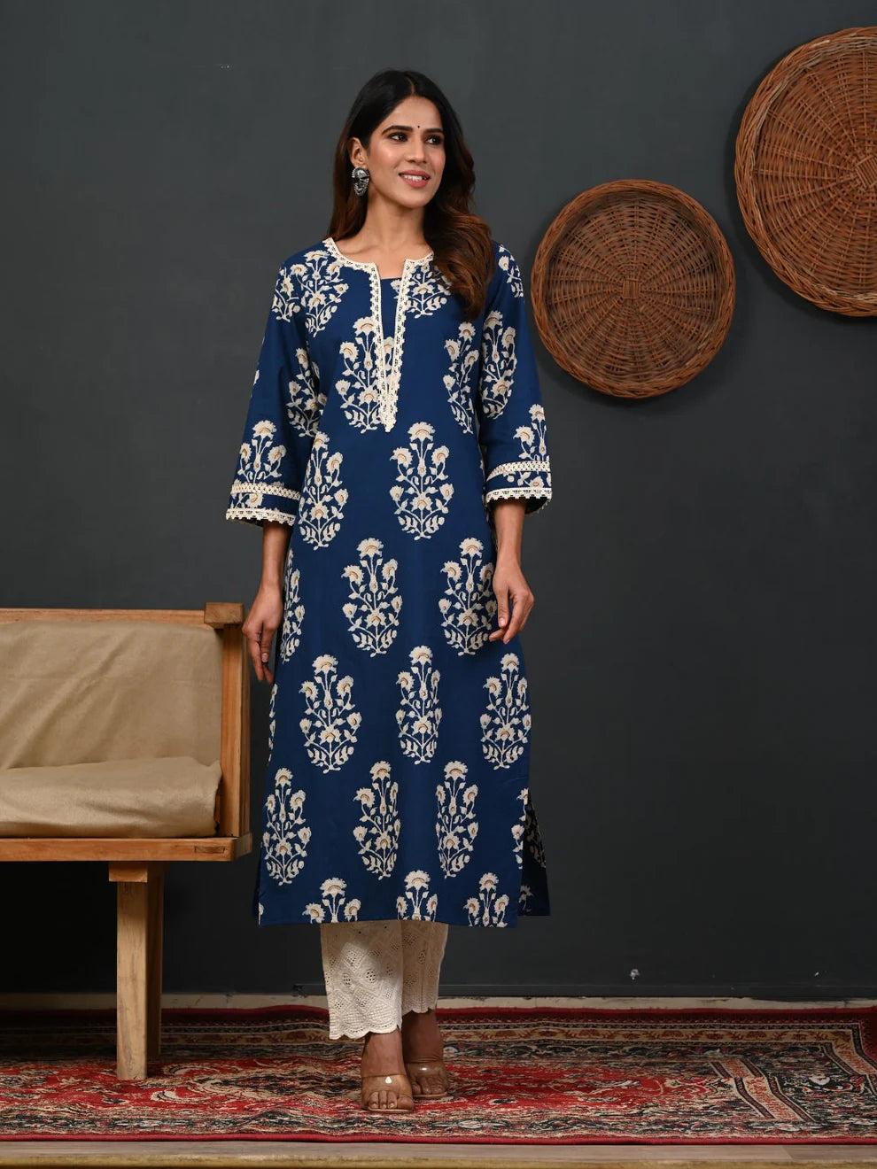 Printed Cotton Blue Kurta