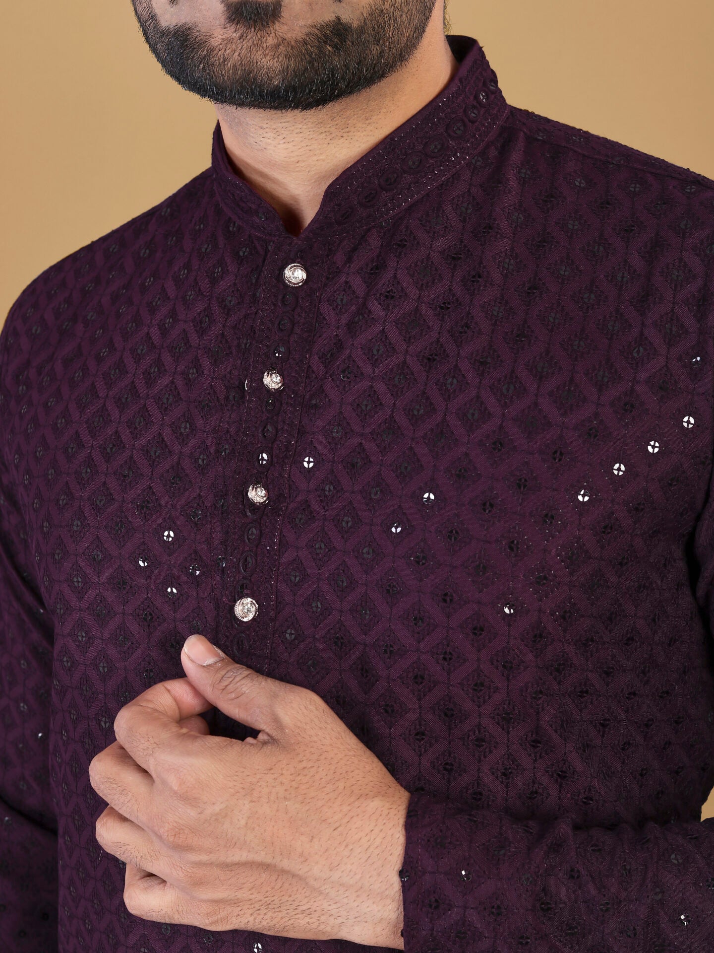 Wine Lucknowi Kurta Pajama Men