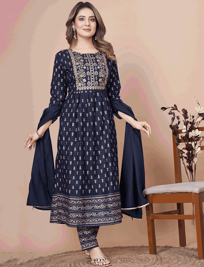Blue Nayra Cut Kurti Suit