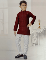 Maroon Chikan Kurta Pajama Kids