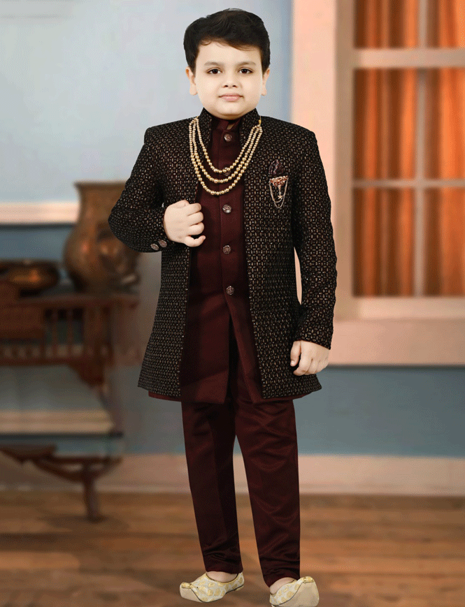 Cotton Mahogany Kurta Pajama Boys