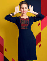 Women Rayon Kurti - Navy blue