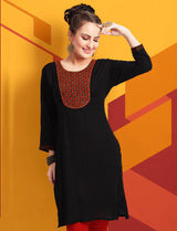 Women Rayon Kurti - Black