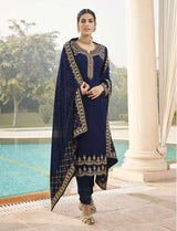 Heavy Embroidery Pajami Suit - Blue