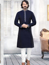 Silk Kurta Pajama - Navy Blue