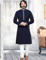 Silk Kurta Pajama - Navy Blue