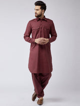 Pathani Collar Kurta Pajama For Men Maroon