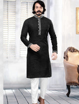 Silk Kurta Pajama - Black