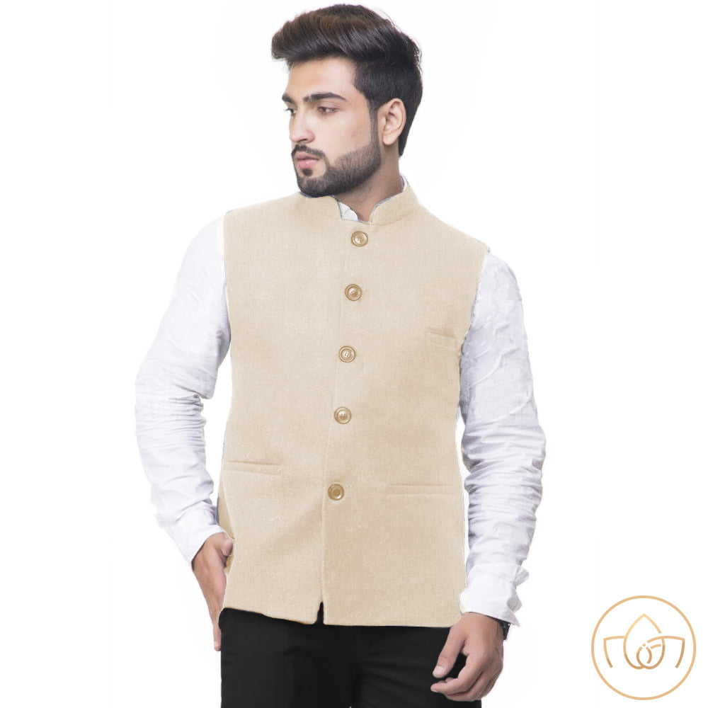Semi Woolen Nehru Jacket – Beige