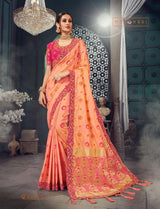 Peach Embroidered Silk Saree