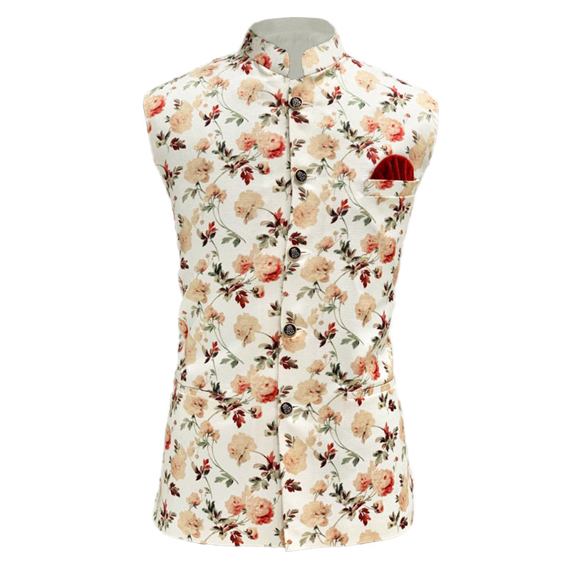 Floral Nehru Jacket - Red