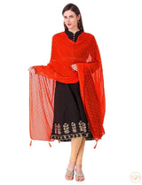 Red marble chiffon golden print dupatta with tassel