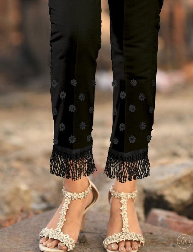 Black straight pant with tassel bottom