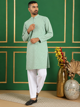 Men Mint Sequenece Kurta Pajama