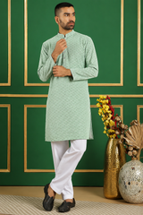 Men Mint Sequenece Kurta Pajama