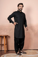 Black Pathani Kurta Pajama - High Quality
