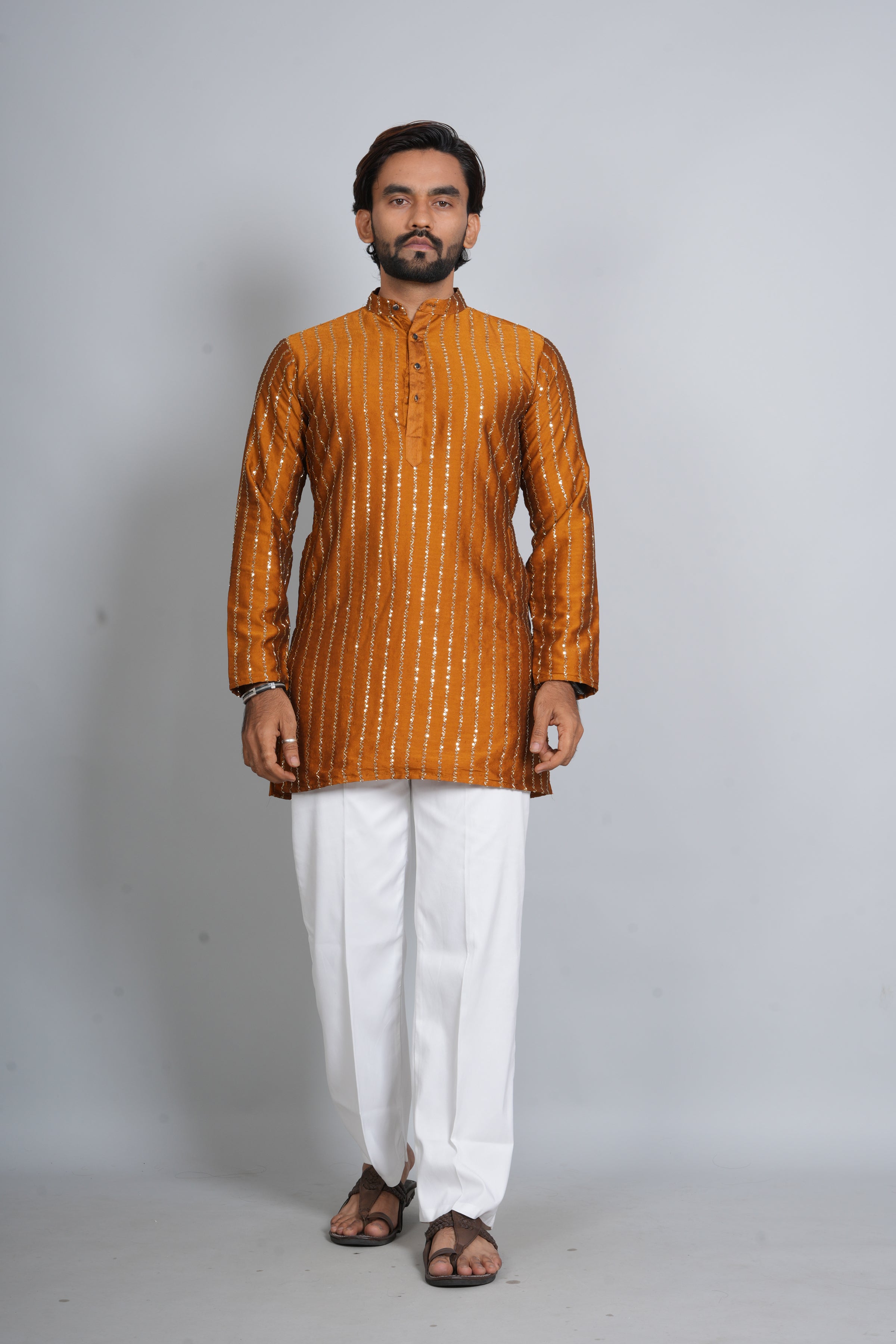 Mustard Heavy Short Kurta Pajama
