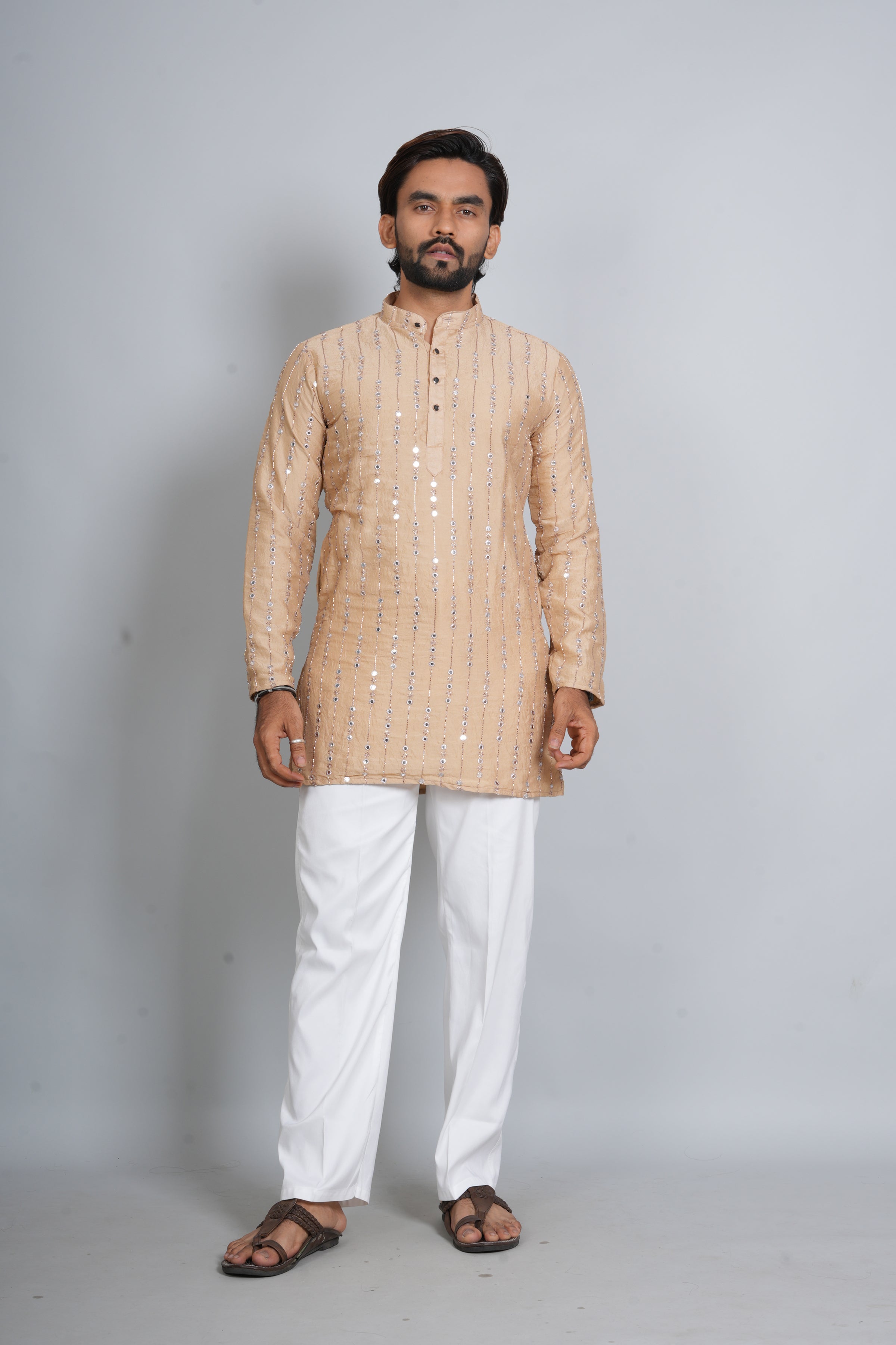 Heavy Golden Short Kurta Pajama
