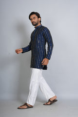 Hand Work Navy Blue Kurta Pajama