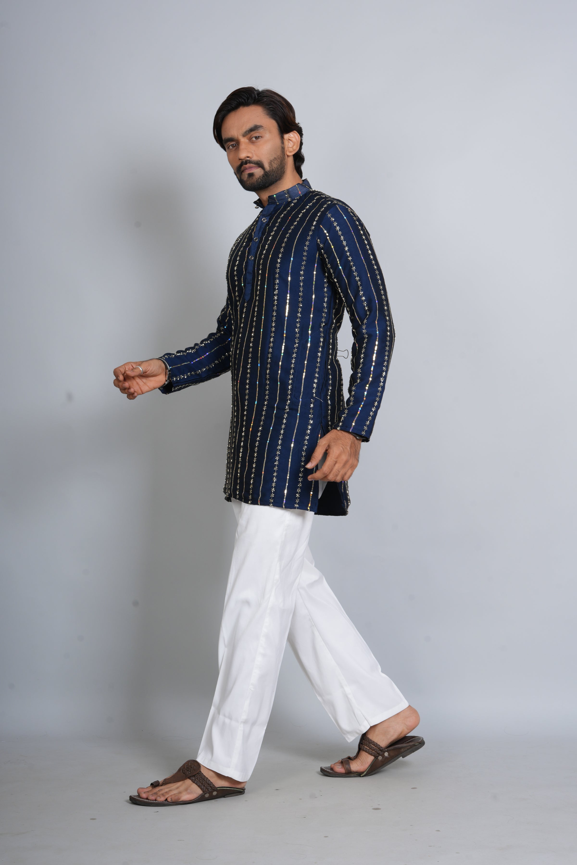 Hand Work Navy Blue Kurta Pajama